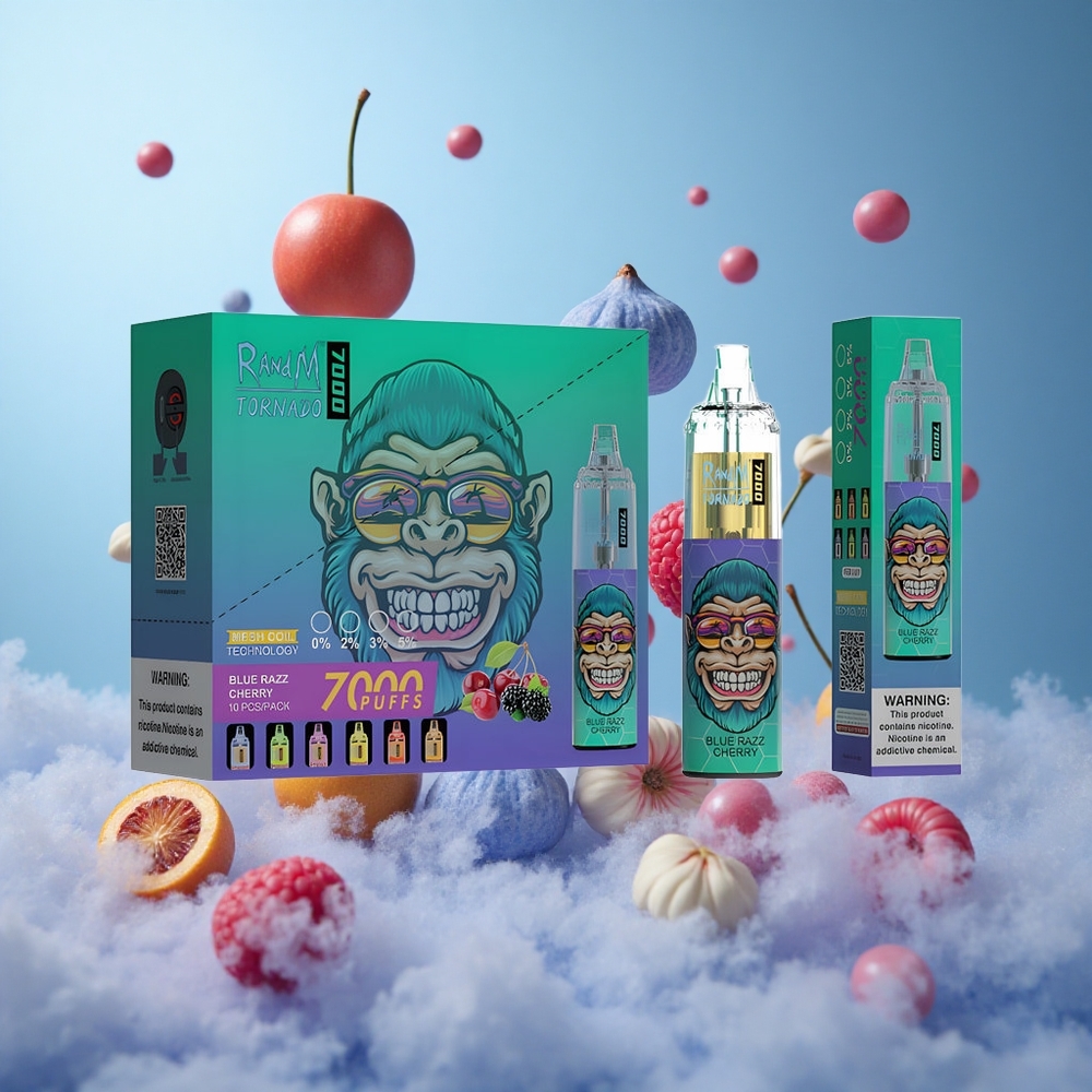 RandM Fumot Tornado 7000 Puffs Blue Razz Cherry 14ML Mesh 850MAH Type-C RGB Air-Adjustable