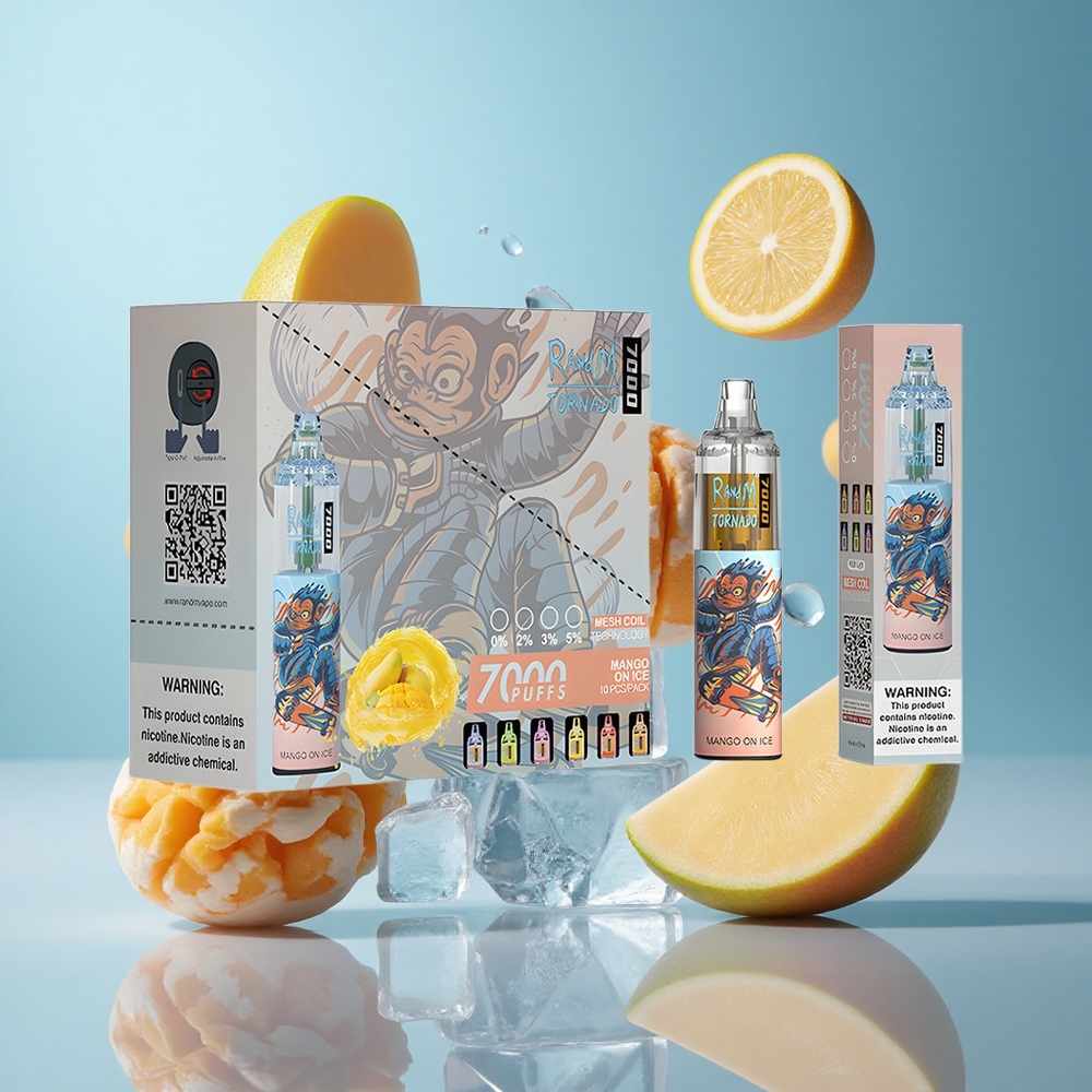 RandM Fumot Tornado 7000 Puffs Mango On Ice Disposable Vape Mesh Coil Type-C RGB Air-Adjustable