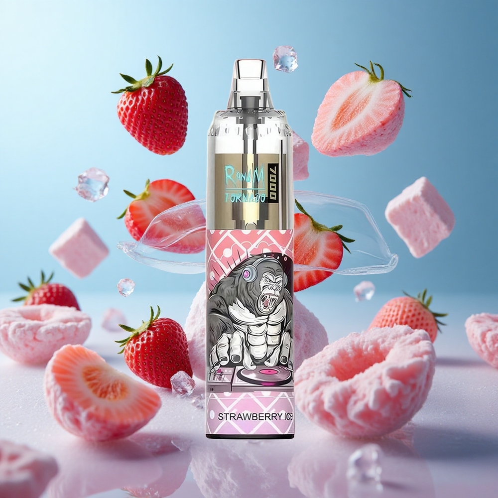 RandM Fumot Tornado 7000 Puffs Mesh Coil Strawberry Ice RGB Light Air-Adjustable