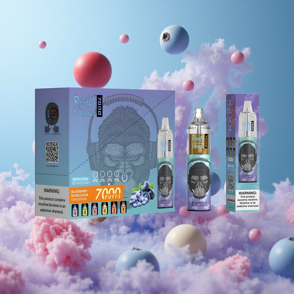 RandM Fumot Tornado 7000 Puffs Mesh Coil Type-C RGB Air-Adjustable Blueberry Bubblegum