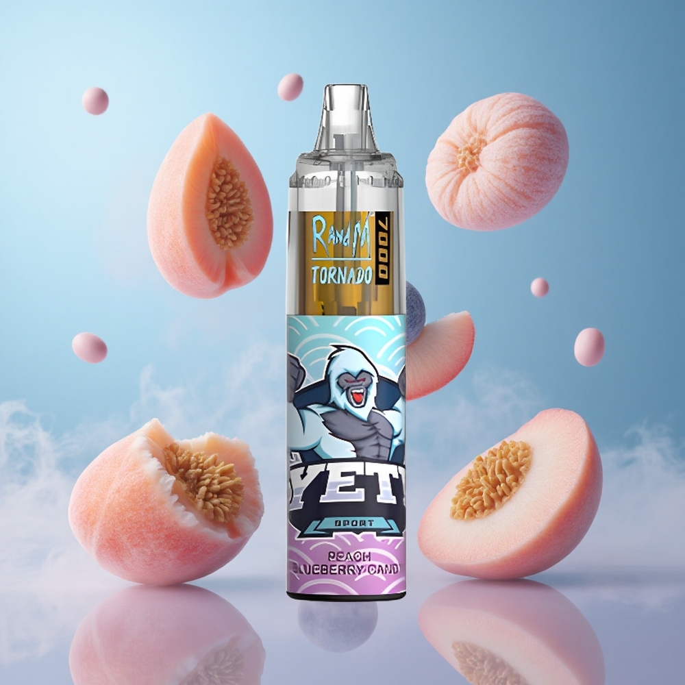 RandM Fumot Tornado 7000 Puffs Peach Blueberry Candy Disposable Vape Mesh Coil RGB Light Air-Adjustable