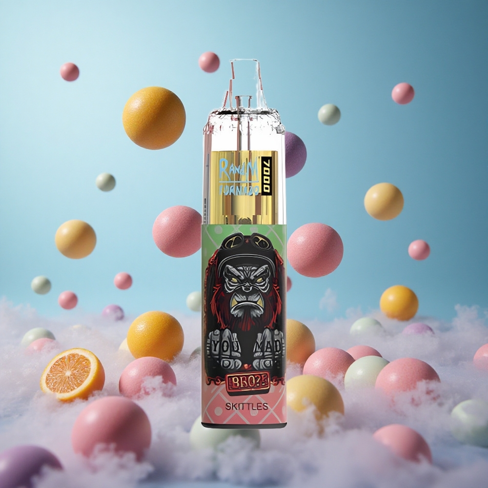 RandM Fumot Tornado 7000 Puffs Skittles Disposable Vape 14ML Mesh Coil Type-C RGB Air-Adjustable