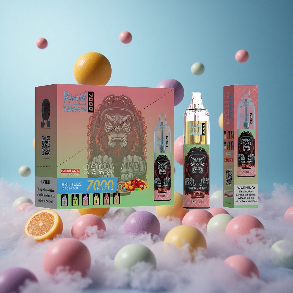 RandM Fumot Tornado 7000 Puffs Skittles Disposable Vape 14ML Mesh Coil Type-C RGB Air-Adjustable
