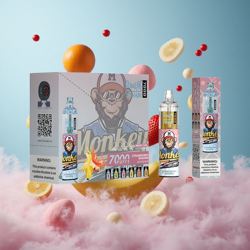 RandM Fumot Tornado 7000 Puffs Strawberry Banana 14ML Mesh Type-C RGB Air-Adjustable