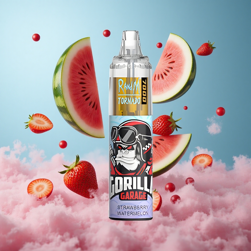 RandM Fumot Tornado 7000 Puffs Strawberry Watermelon Disposable Vape 14ML Mesh Coil RGB Air-Adjustable