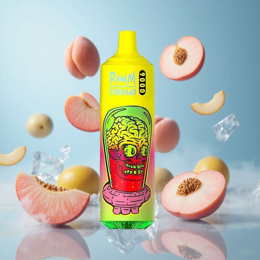 RandM Fumot Tornado 9000 Puffs 18mL Mesh Coil RGB Display Summer Peach Ice