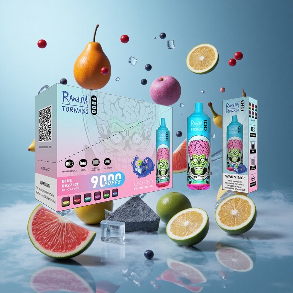 RandM Fumot Tornado 9000 Puffs Black Dragon Ice Rechargeable 18mL Mesh RGB 54 Flavors
