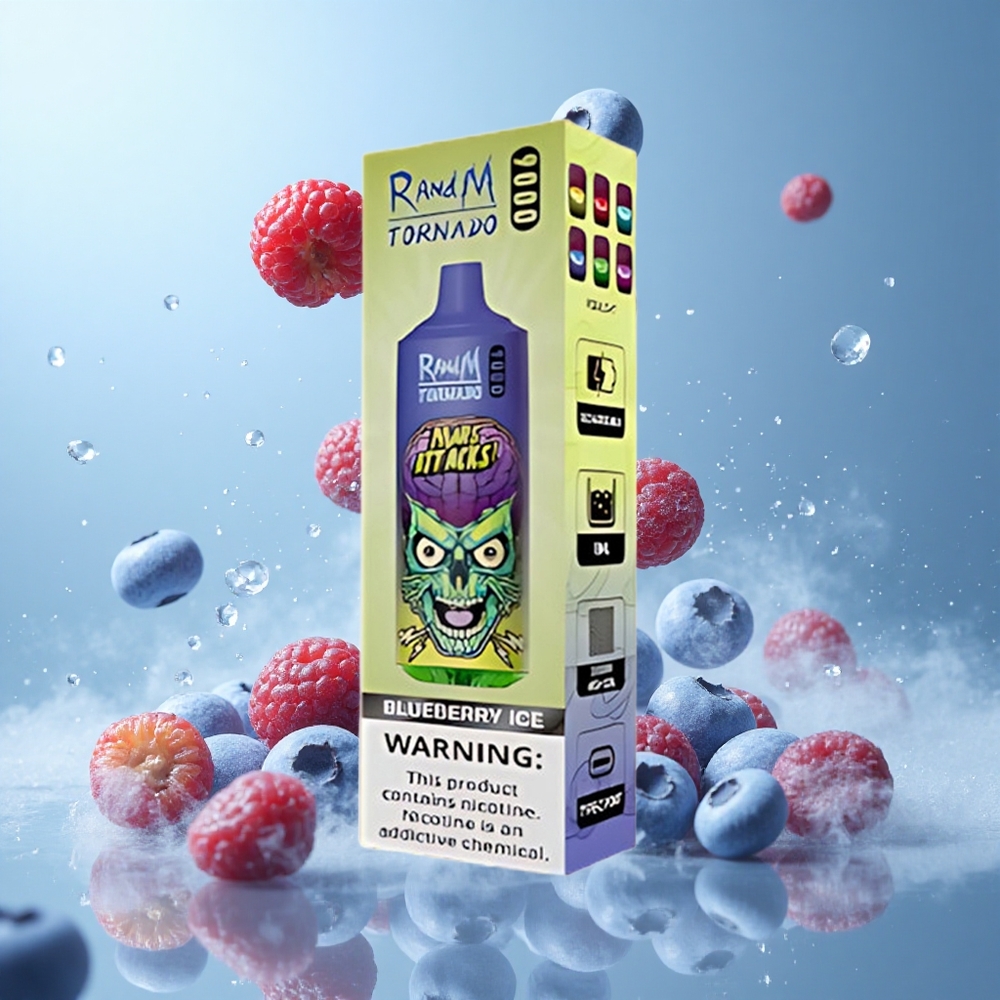 RandM Fumot Tornado 9000 Puffs Blueberry Ice 18mL Mesh Coil RGB Display