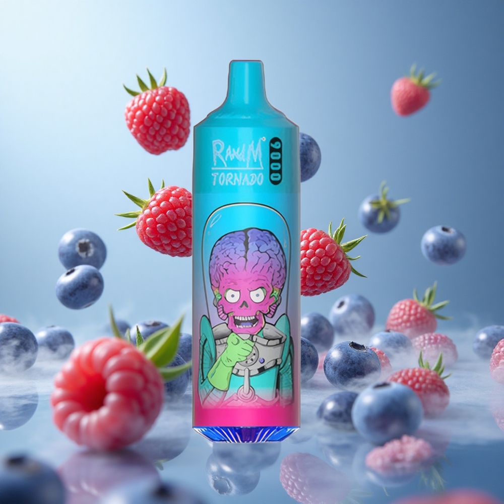 RandM Fumot Tornado 9000 Puffs Blueberry Raspberry 850mAh 18mL Mesh RGB 54 Flavors
