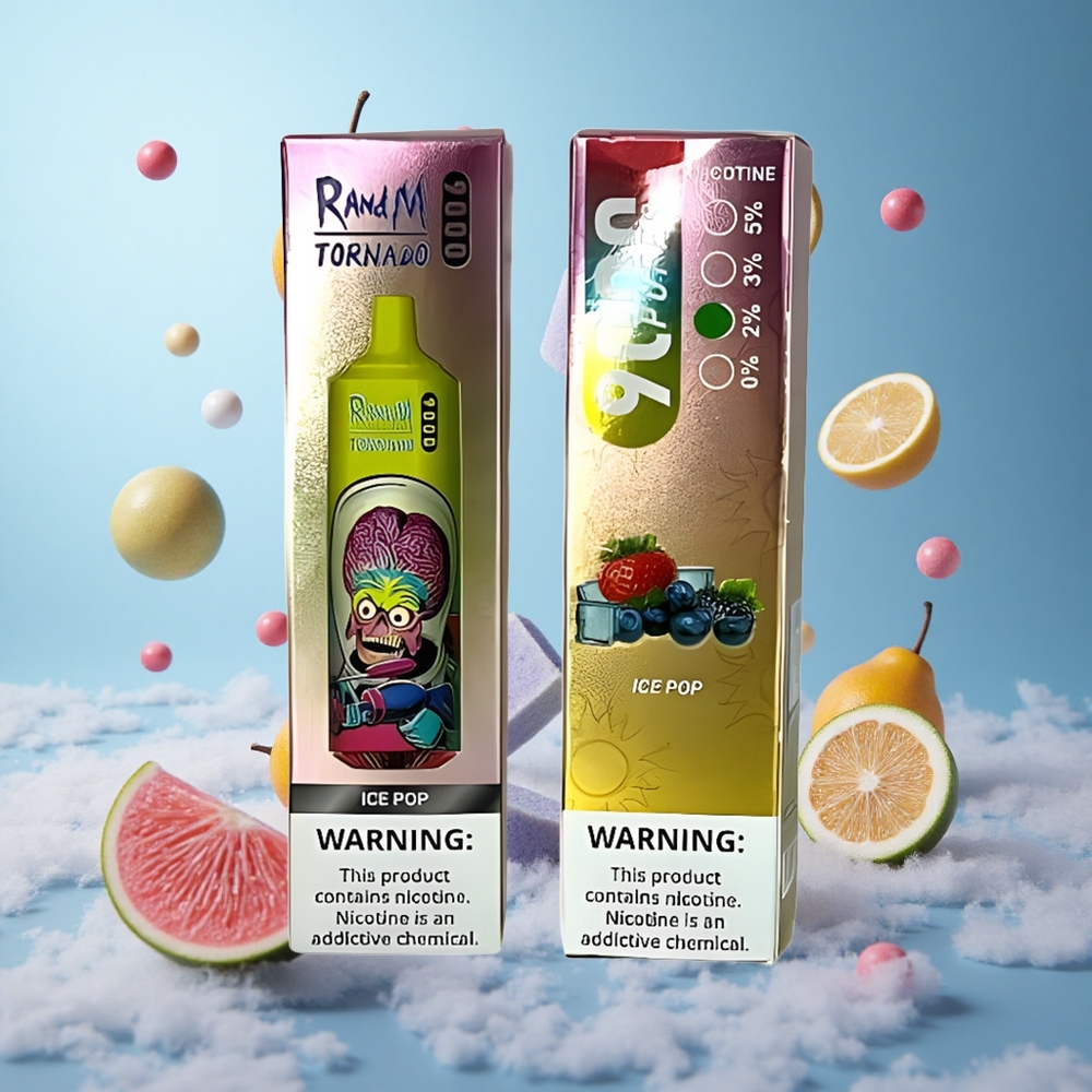 RandM Fumot Tornado 9000 Puffs Ice Pop 18mL Mesh Coil RGB Display 54 Flavors