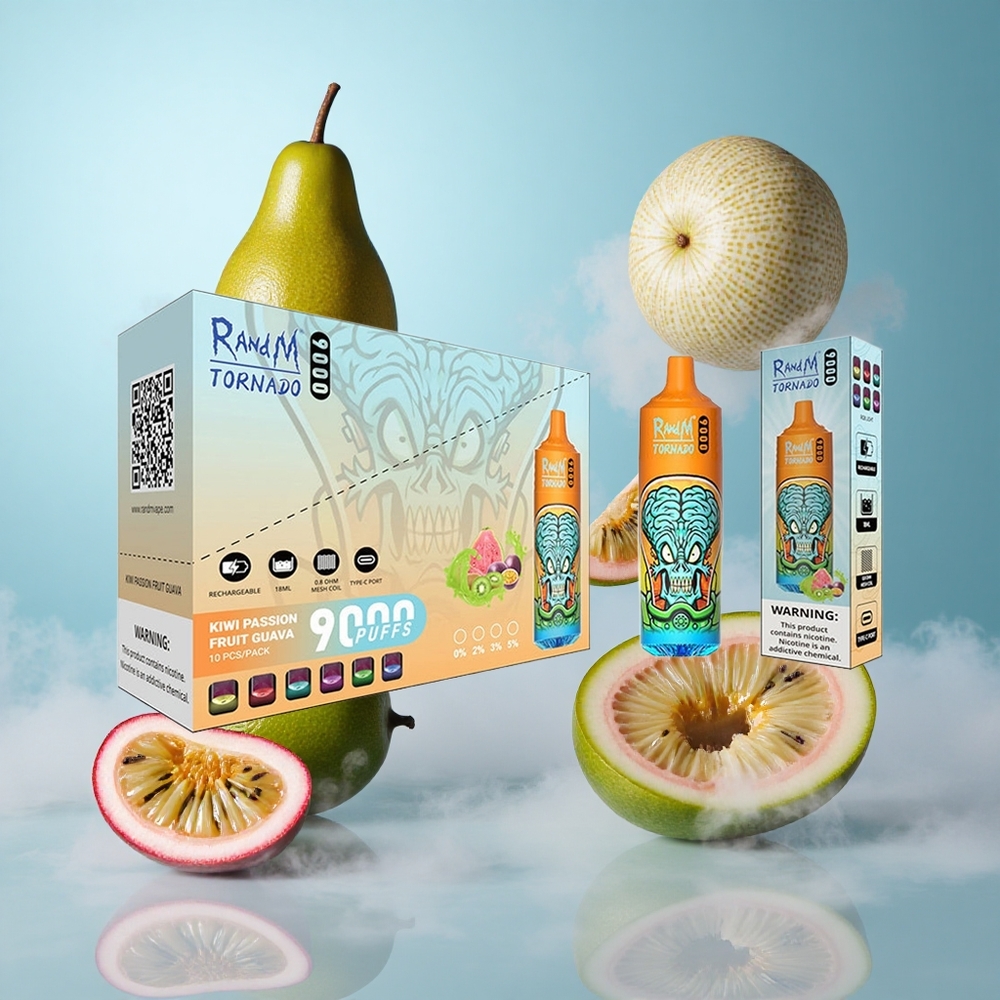 RandM Fumot Tornado 9000 Puffs Kiwi Passion Fruit Guava 18mL Mesh Coil RGB Display