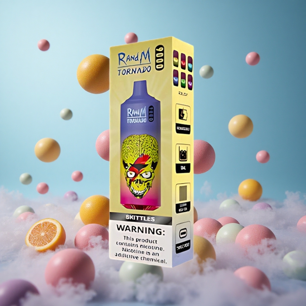 RandM Fumot Tornado 9000 Puffs Skittles 18mL Mesh Coil RGB Display 54 Flavors