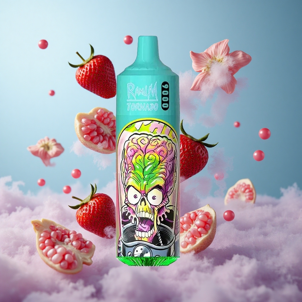 RandM Fumot Tornado 9000 Puffs Strawberry Pomegranate 18mL Mesh Coil RGB Display