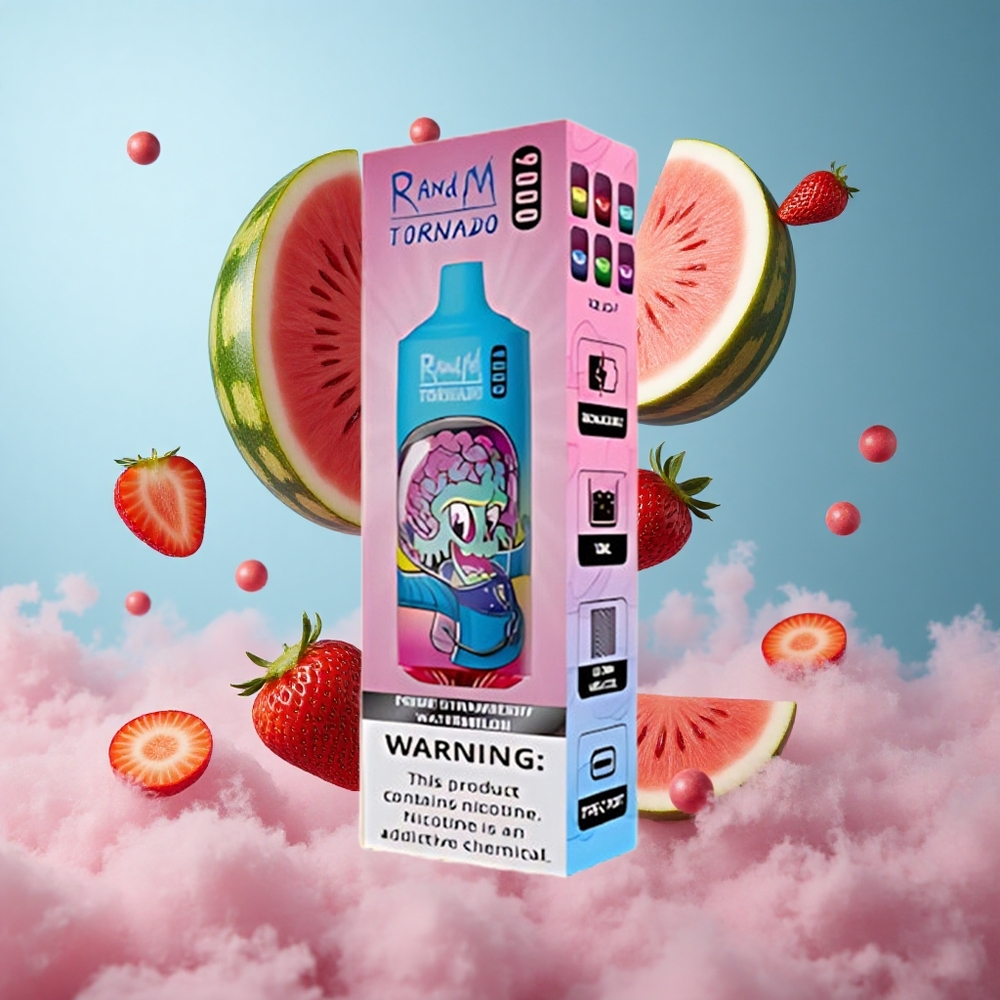 RandM Fumot Tornado 9000 Puffs Strawberry Watermelon 18mL Mesh Coil RGB Display
