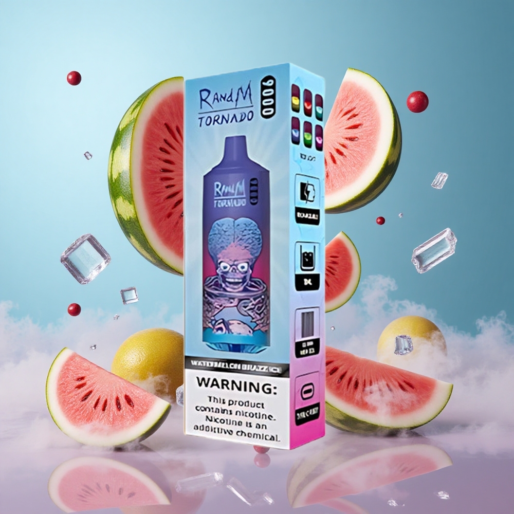 RandM Fumot Tornado 9000 Puffs Watermelon Brazz Ice Disposable Vape 18mL Mesh RGB 54 Flavors