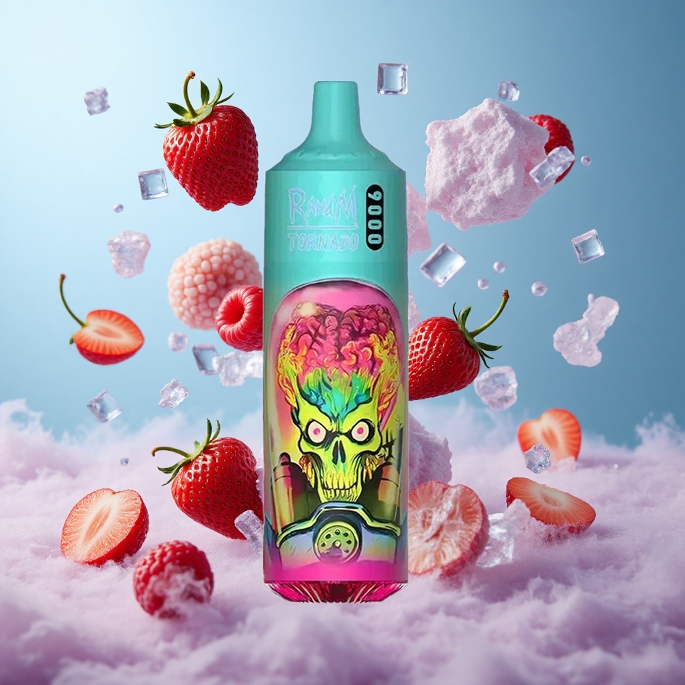 RandM Fumot Tornado 9000 Strawberry Raspberry Cherry Ice 850mAh 18mL Mesh RGB 54 Flavors