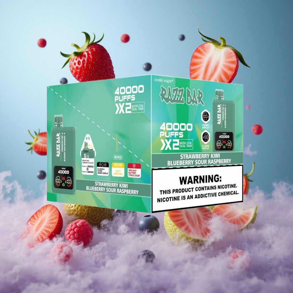 Razz Bar 40000 Puffs Disposable Vape 1.0Ohm 2 Mesh Coil Strawberry Kiwi_Blueberry Sour Raspberry
