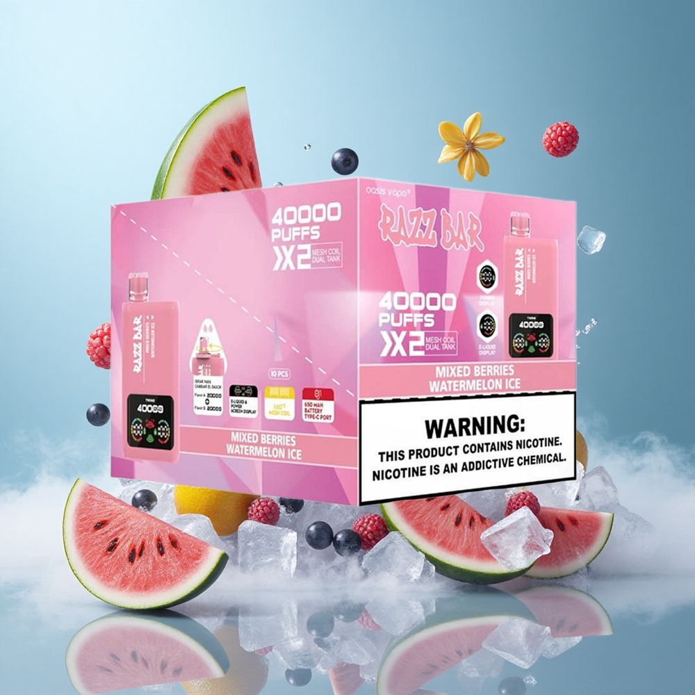 Razz Bar 40000 Puffs Disposable Vape Mixed Berries_Watermelon Ice 1.0Ohm 2 Mesh Coil 650Mah Type-C