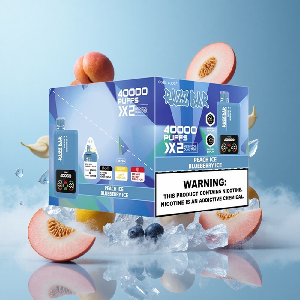 Razz Bar 40000 Puffs Mesh Coil Peach Ice_Blueberry Ice Type-C 650mAh