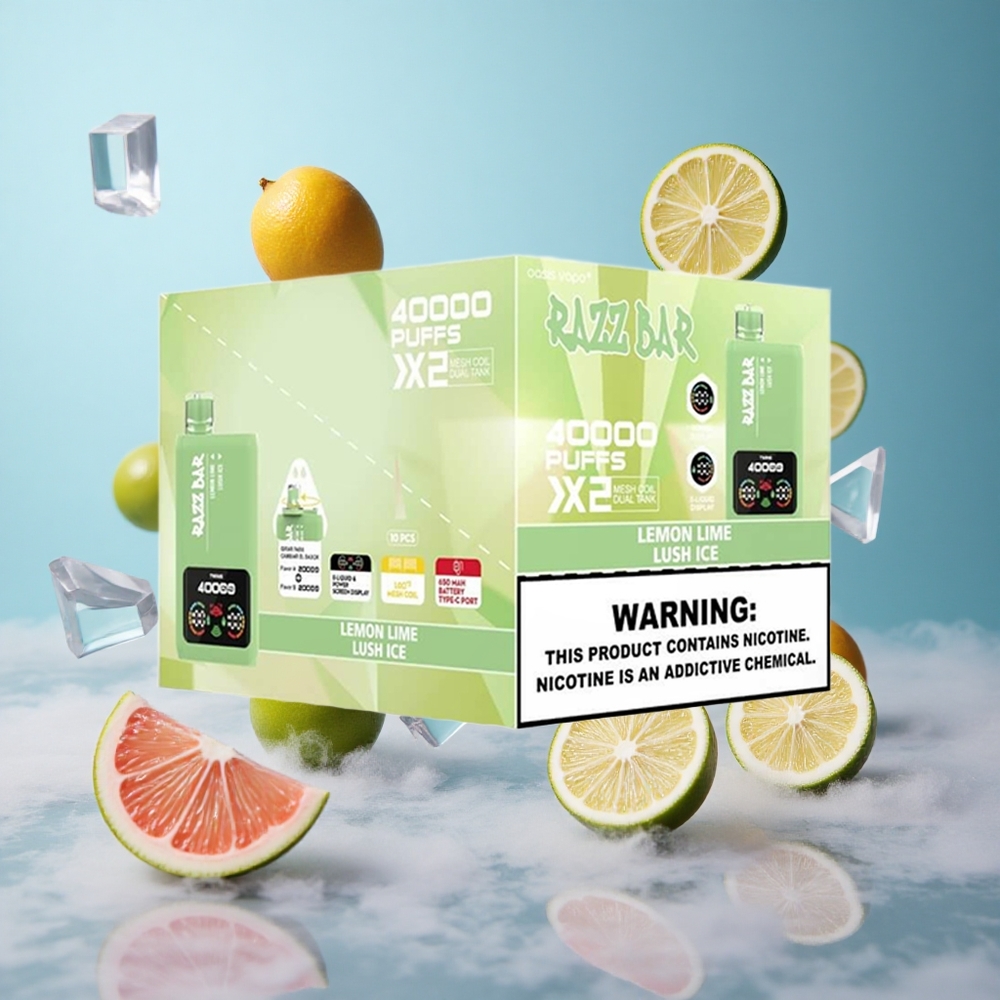 Razz Bar 40000 Puffs Power Screen Display 1.0Ohm 2 Mesh Coil Lemon Lime_Lush Ice