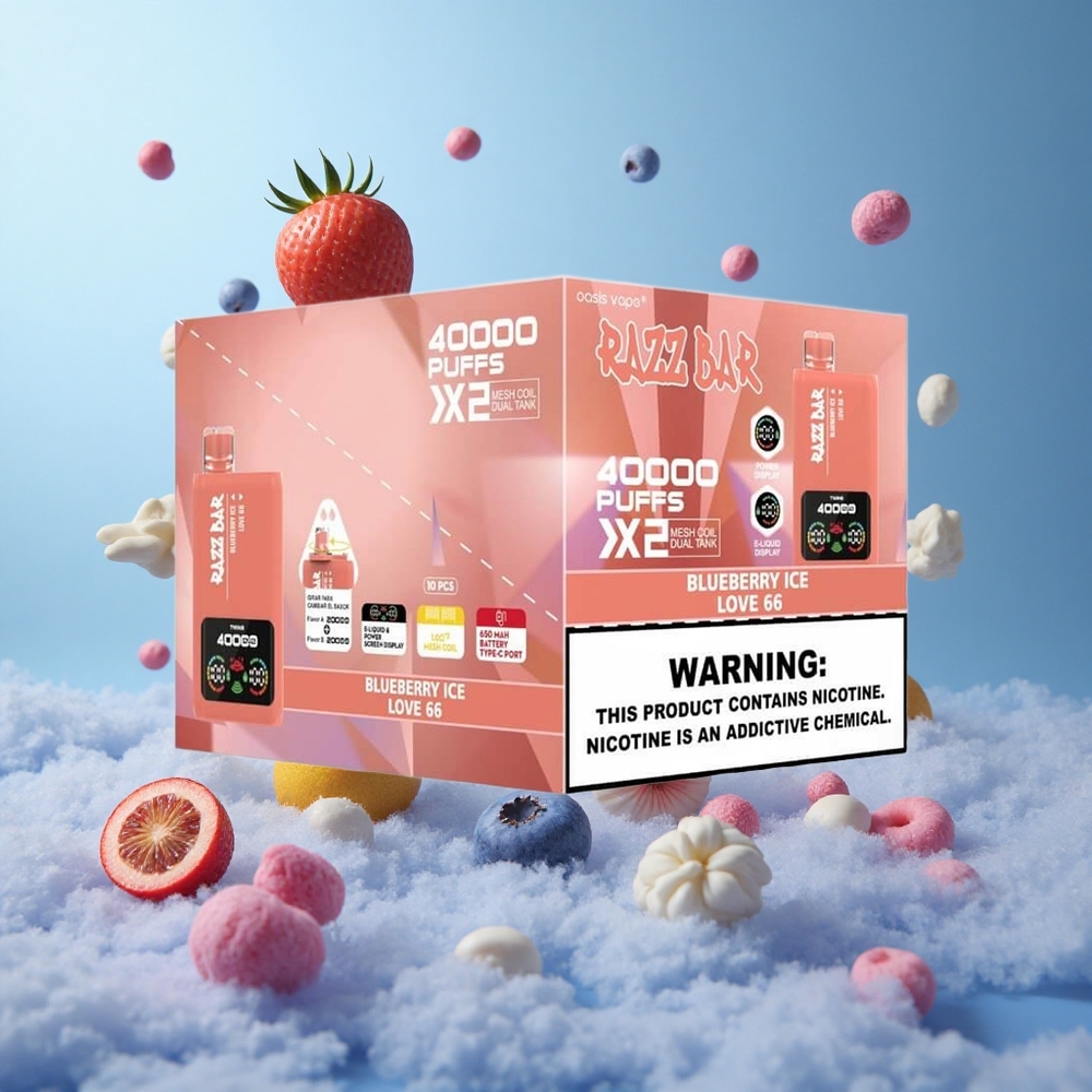 Razz Bar 40000 Puffs Type-C Mesh Coil Disposable Vape Blueberry Ice Love 66
