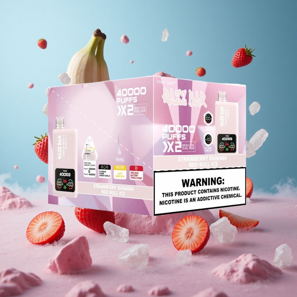Razz Bar 40000 Puffs Type-C Strawberry Banana Red Bull Ice 1.0Ohm 2 Mesh 650Mah
