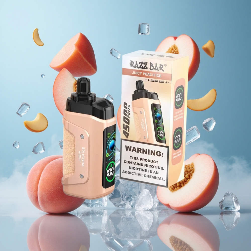Razz Bar 45000 Puffs 1.0Ohm Mesh Adjustable Airflow Juicy Peach Ice Disposable Vape
