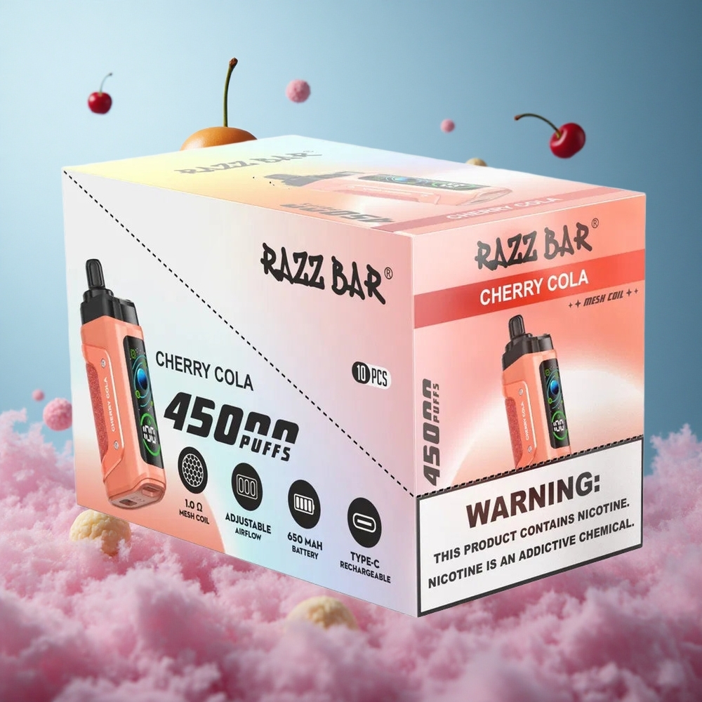 Razz Bar 45000 Puffs Cherry Cola Disposable Vape Mesh Coil Adjustable Airflow Type-C