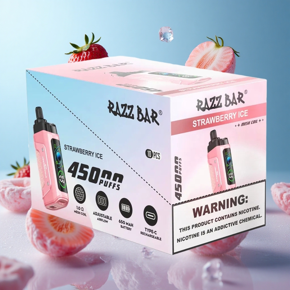 Razz Bar 45000 Puffs Disposable Vape Strawberry Ice 1.0 Ohm Mesh 650mAh Type-C