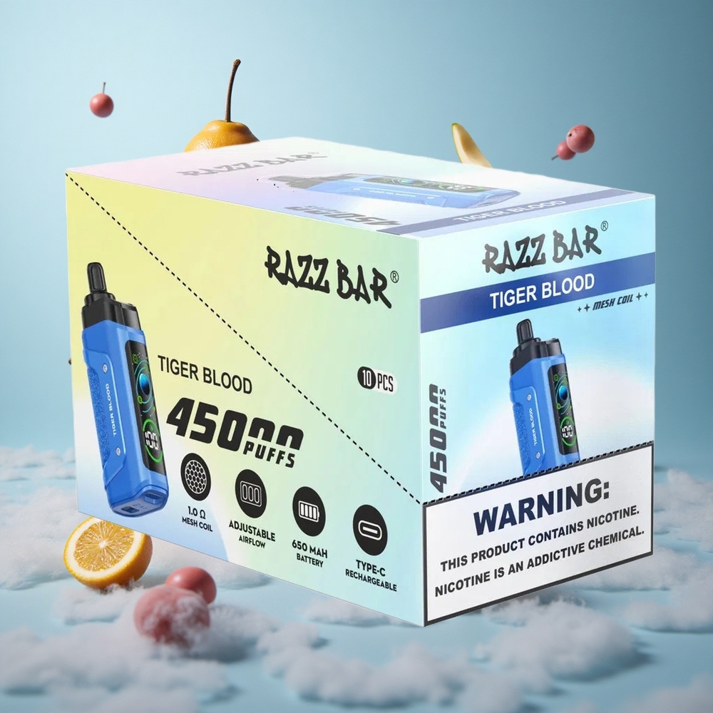 Razz Bar 45000 Puffs Disposable Vape Tiger Blood Mesh Coil Adjustable Airflow