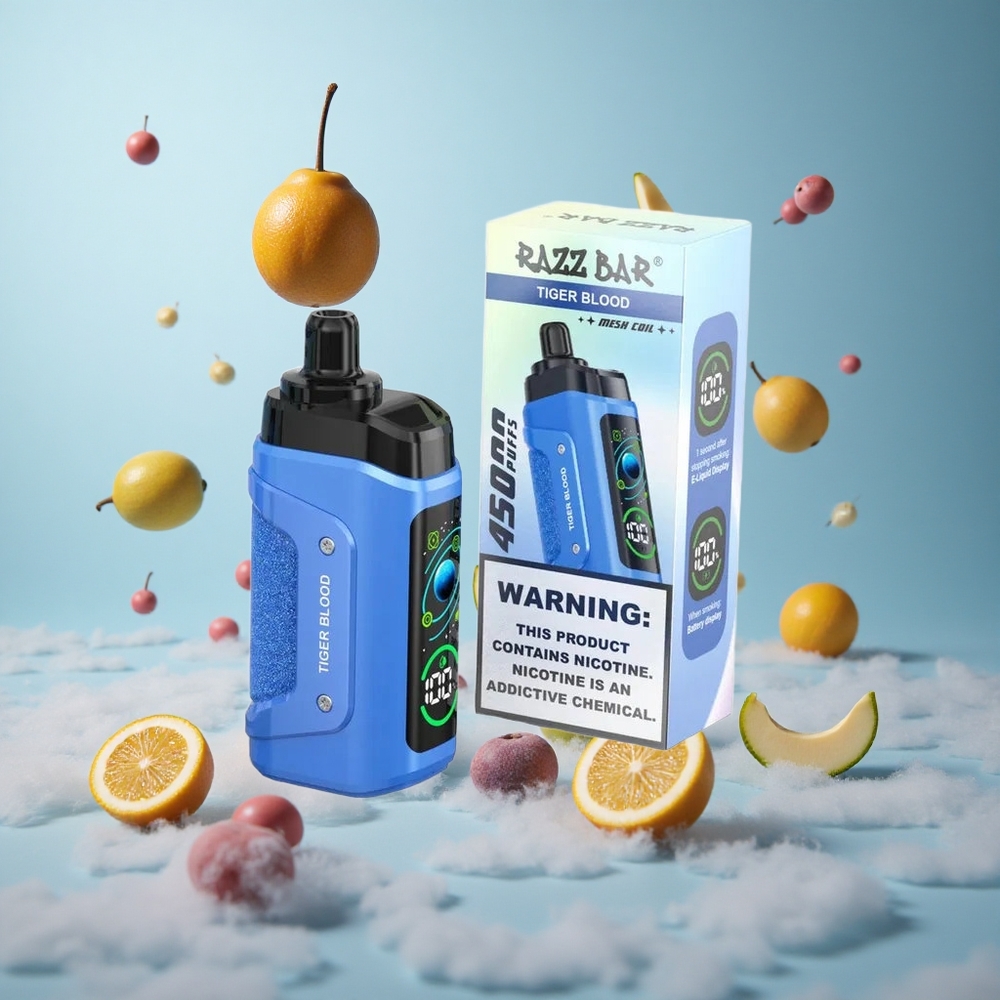 Razz Bar 45000 Puffs Disposable Vape Tiger Blood Mesh Coil Adjustable Airflow