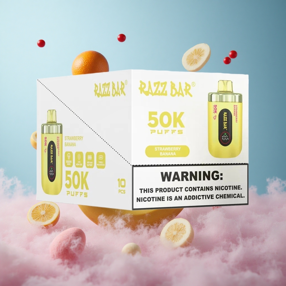 Razz Bar 50K 50000 Puffs Disposable Vape Strawberry Banana 2% Nicotine