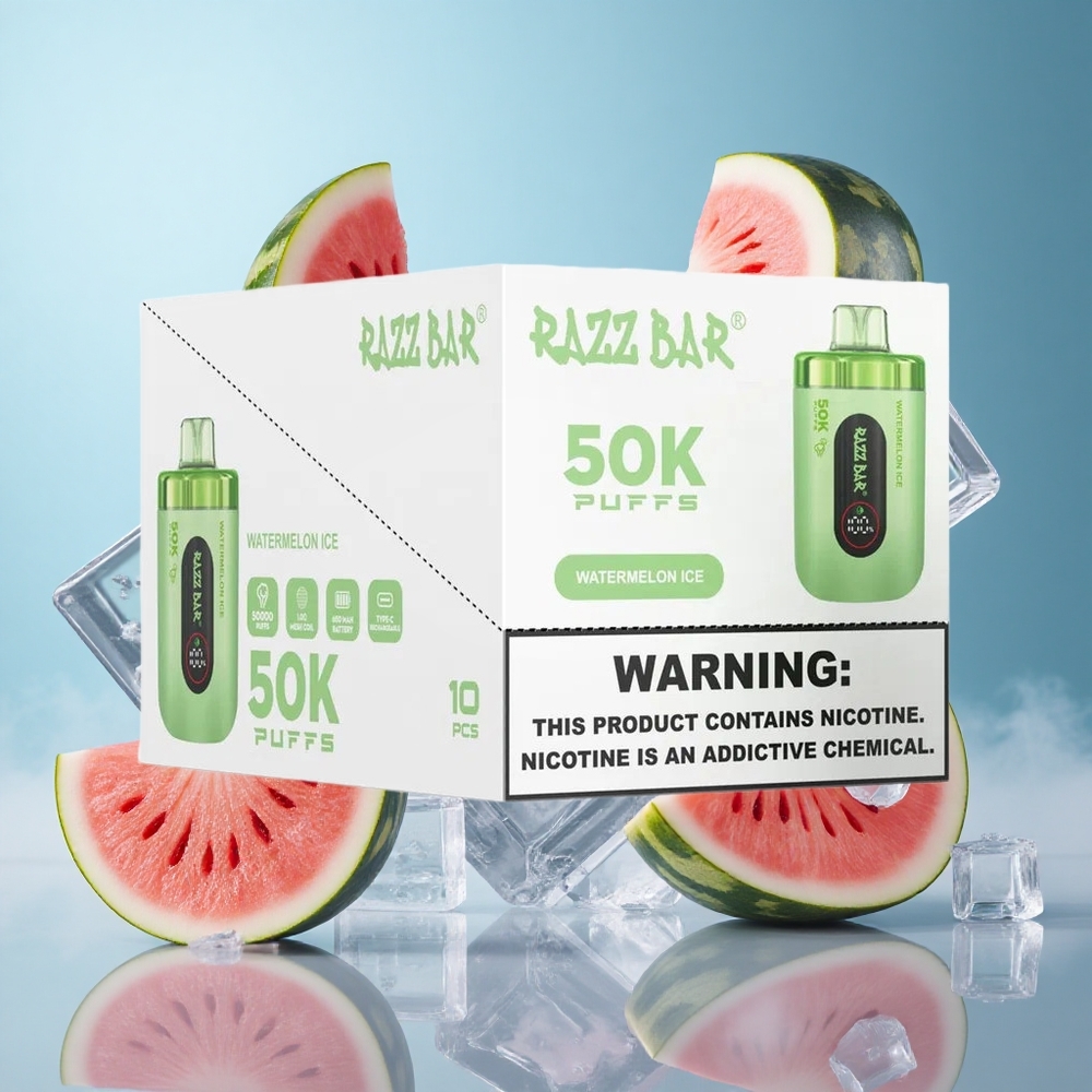 Razz Bar 50K 50000 Puffs Disposable Vape Watermelon Ice 1.0 Ohm Mesh Coil 650mAh