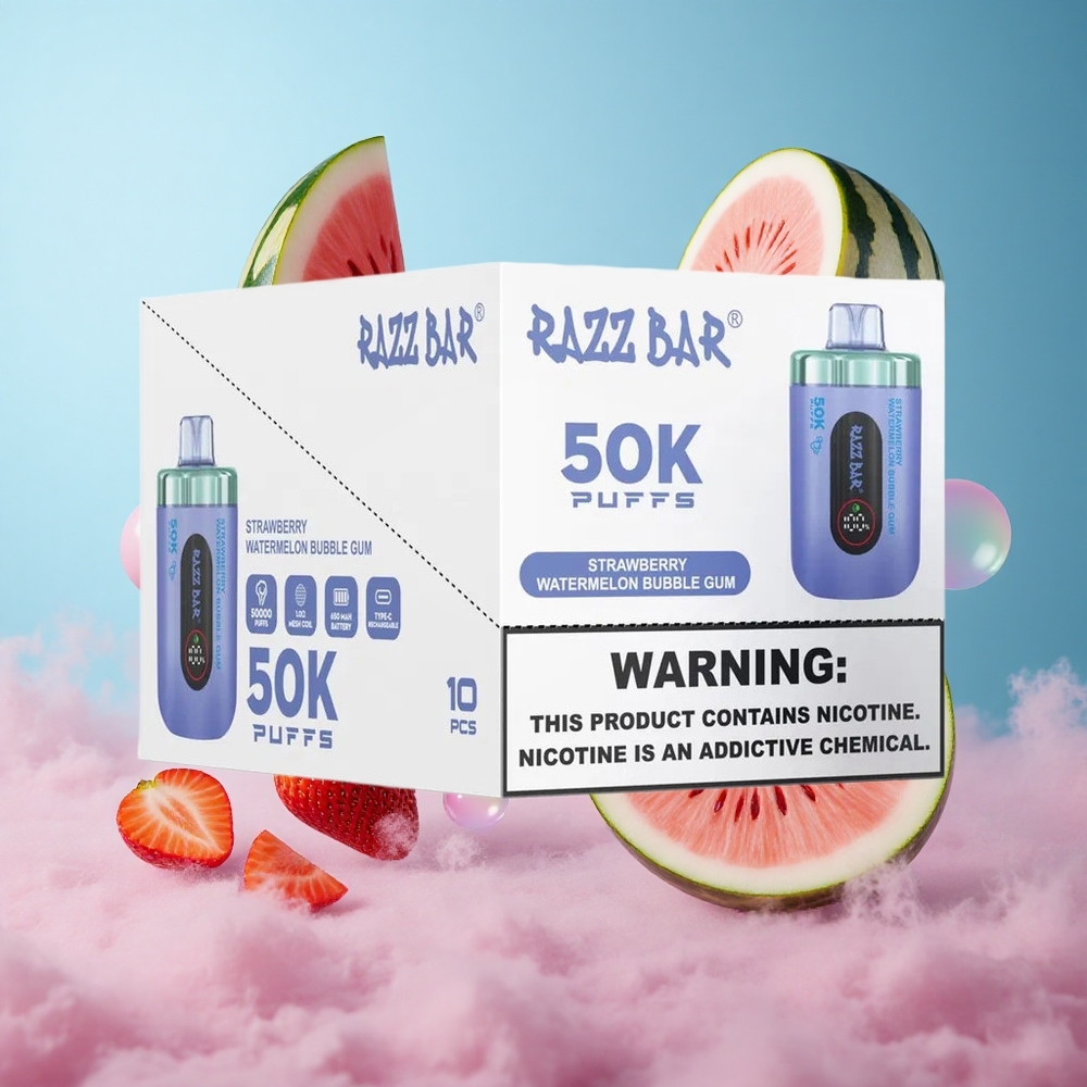 Razz Bar 50K Puffs 1.0 Ohm Mesh Strawberry Watermelon Bubble Gum Disposable Vape