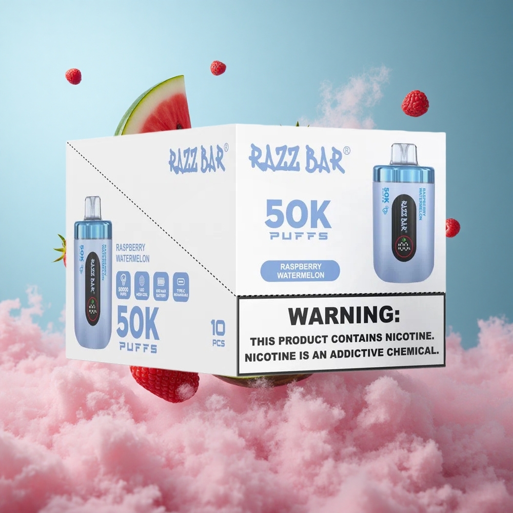 Razz Bar 50K Puffs Disposable 50000 Raspberry Watermelon 1.0 Ohm 650mAh Type-C 2% Nicotine