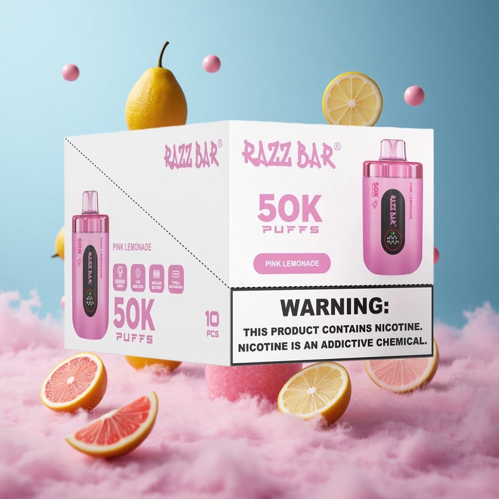Razz Bar 50K Puffs Pink Lemonade Disposable Vape 1.0 Ohm Mesh 650mAh Type-C 2% Nic