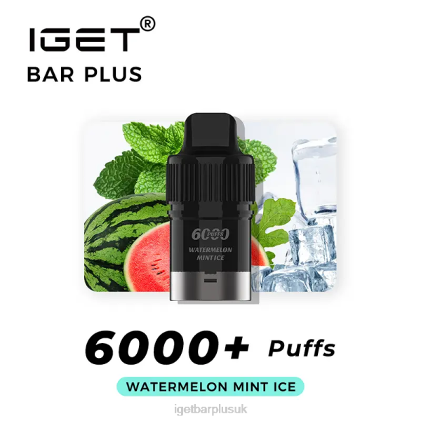 IGET Vape UK | Nicotine Free IGET Bar Plus Pod 6000 Puffs Watermelon Mint Ice